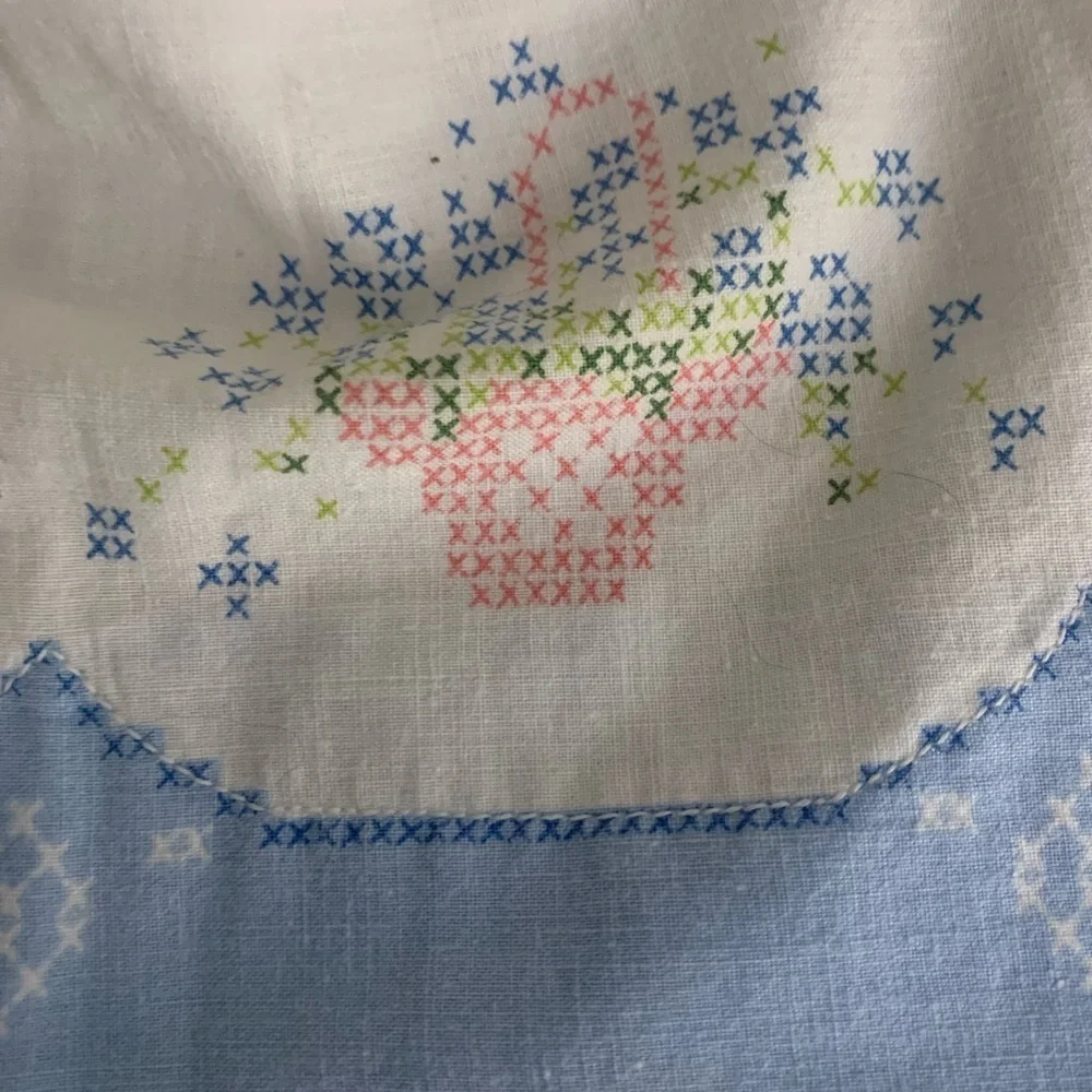 Vintage Half Apron Blue And White Floral Teapot Print Pocket Cottagecore 50s 60s